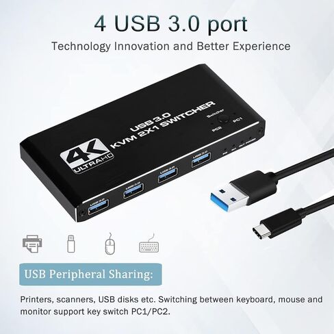 HDTV2.0 KVM Switch Support 4 USB3.0 Peripherals HD Monitor Sharing for PCs in Kuwait
