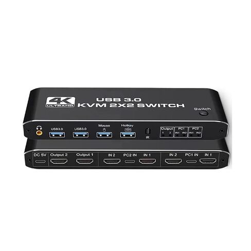2x2 HDTV KVM USB 3.0 Switch with Keyboard Hotkey 4K Monitor Extend Display in Kuwait