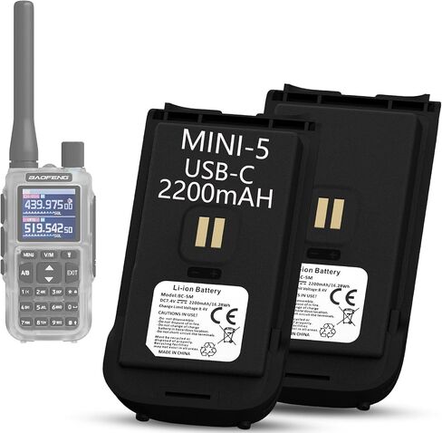 2 حزمة بطارية راديو Mini-5 بقدرة 2200 مللي أمبير في الساعة BC-5M USB-C 8.4 فولت بطارية أصلية قابلة لإعادة الشحن متوافقة مع BF MINI5، MINI-5 جهاز اتصال لاسلكي ثنائي الاتجاه ملحقات جهاز اتصال لاسلكي in Kuwait