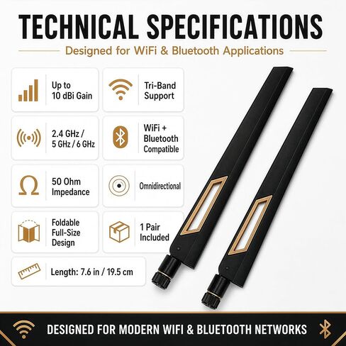 10dBi Tri-Band Adjustable External WiFi Antenna Pair | SMA Black/Bronze in Kuwait