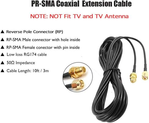 CORONIR 3M 10ft RP-SMA Coaxial Extension Cable Male to Female Connector for Wireless LAN Router Bridge & Other External Antenna Equipment-2Pack in Kuwait