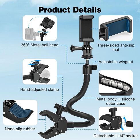 Action Camera Mount, Gooseneck Mount with 1/4" Screw & 360° Ball Head in Kuwait