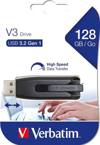 Verbatim 128GB USB 3.0 Store 'n' Go V3 Flash Drive - Cap-Less & PC/Mac Compatible - Gray in Kuwait
