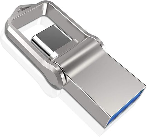 Type C USB Flash Drive 32GB, KALSAN 32GB 2 in 1 OTG Type C+ USB 3.0 Dual Drive Waterproof Memory Stick with Keychain Metal-Silver Color in Kuwait