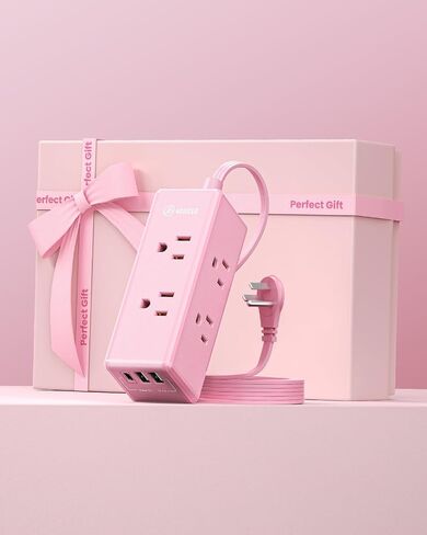 سلك تمديد أرجواني بطول 15 قدم، سلك طويل لقطاع الطاقة من هونيزر، 6 منافذ و3 منافذ USB (1 USB-C)، لطيف، شريط طاقة لسطح المكتب لملحقات مكتب المنزل والمكتب in Kuwait