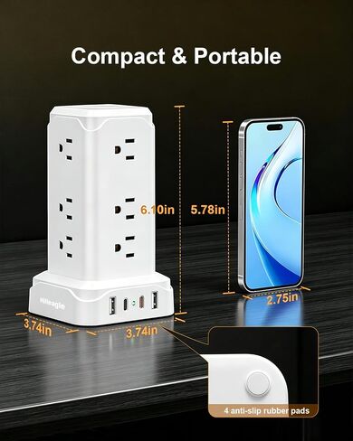 Desktop Power Strip Tower with Touch LED Night Light,USB C 20W Fast Charge in Kuwait