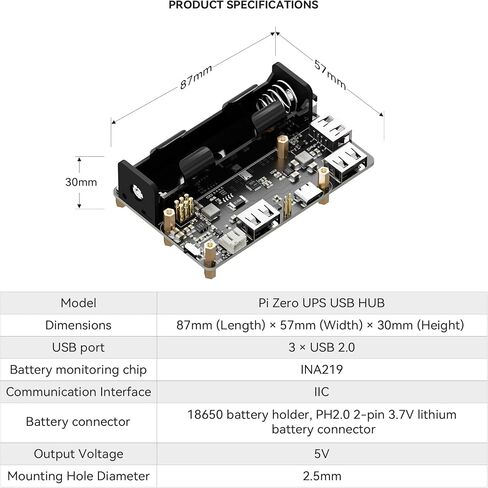 Pi Zero UPS HAT, 5V Uninterruptible Power Supply with 3-Port USB Hub in Kuwait