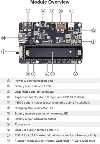 Pi Zero UPS HAT, 5V Uninterruptible Power Supply with 3-Port USB Hub in Kuwait