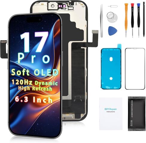 for iPhone 17 Pro Screen Replacement 6.3' 【Not LCD, is Soft OLED】, 3D Touch Display Full Repair kit, Digitizer +Screen Assembly with Tools Set, Tempered Glass, Instruction in Kuwait