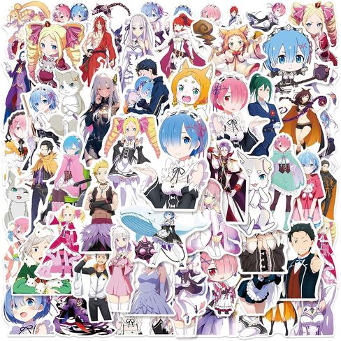 50 قطعة من ملصقات Re:Zero - Starting Life in Another World لزجاجة المياه، ملصقات فينيل مقاومة للماء من الرسوم المتحركة اللطيفة للفتيات المراهقات والأطفال والكمبيوتر المحمول ولوحة التزلج والدراجة والجيتار وخوذة الكمبيوتر المحمول in Kuwait