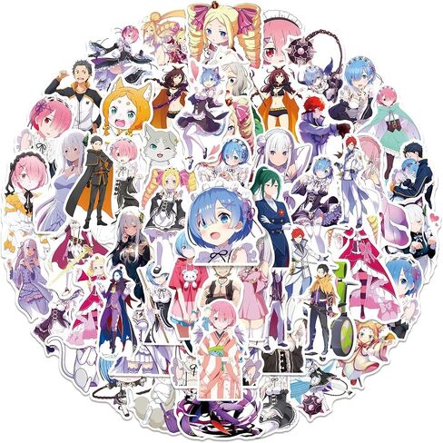 50 قطعة من ملصقات Re:Zero - Starting Life in Another World لزجاجة المياه، ملصقات فينيل مقاومة للماء من الرسوم المتحركة اللطيفة للفتيات المراهقات والأطفال والكمبيوتر المحمول ولوحة التزلج والدراجة والجيتار وخوذة الكمبيوتر المحمول in Kuwait
