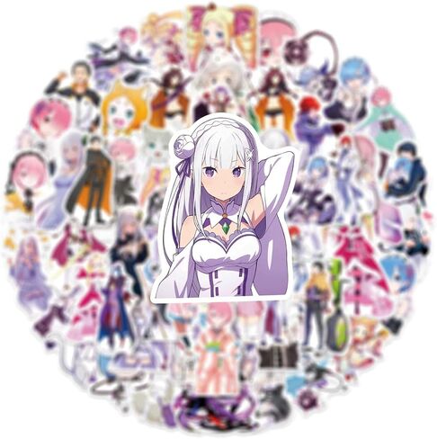 50 قطعة من ملصقات Re:Zero - Starting Life in Another World لزجاجة المياه، ملصقات فينيل مقاومة للماء من الرسوم المتحركة اللطيفة للفتيات المراهقات والأطفال والكمبيوتر المحمول ولوحة التزلج والدراجة والجيتار وخوذة الكمبيوتر المحمول in Kuwait
