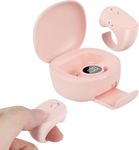Mini Finger Ring Mouse with Charging Case Wearable Bluetooth Remote Control Scrolling Ring Thumb Mouse Wireless Handheld Air Mouse for Smartphone Tablet iPad for Page Turn Take Photo Watch Video, Pink in Saudi Arabia