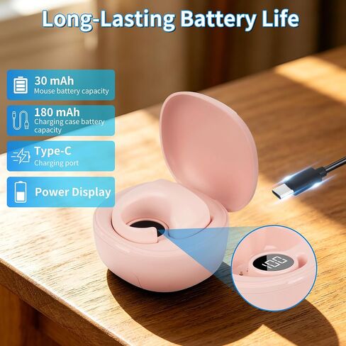 Mini Finger Ring Mouse with Charging Case Wearable Bluetooth Remote Control Scrolling Ring Thumb Mouse Wireless Handheld Air Mouse for Smartphone Tablet iPad for Page Turn Take Photo Watch Video, Pink in Saudi Arabia