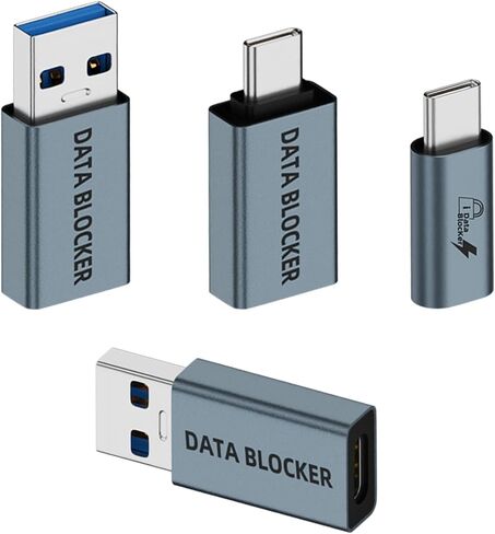 AreMe 4 Kinds of USB Type A & USB Type C Data Blocker Adapter, Blue-Grey in Kuwait