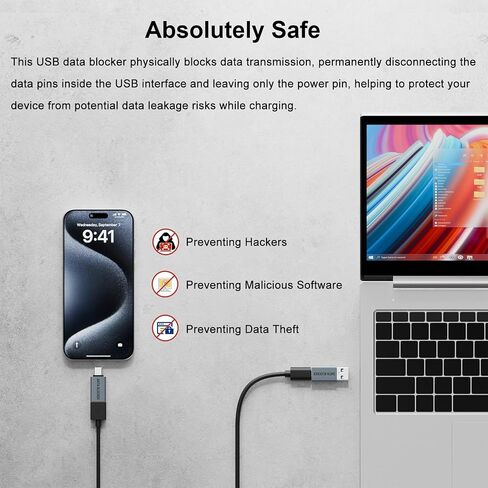 AreMe 4 Kinds of USB Type A & USB Type C Data Blocker Adapter, Blue-Grey in Kuwait
