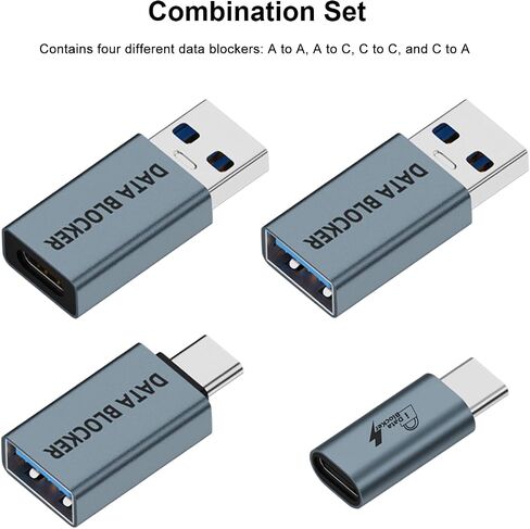 AreMe 4 Kinds of USB Type A & USB Type C Data Blocker Adapter, Blue-Grey in Kuwait
