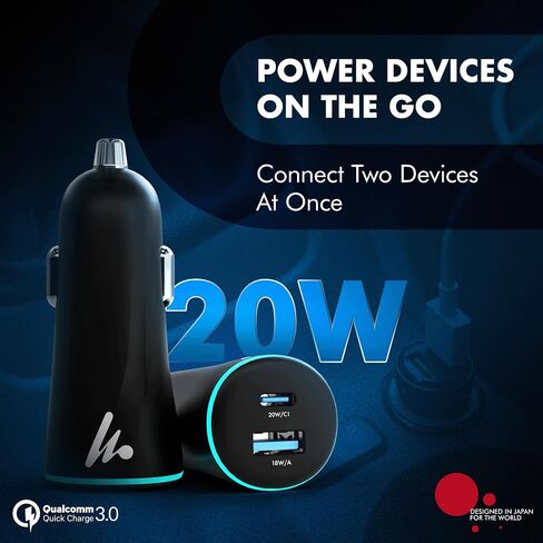 PD 20W Wozoyo Car Charger with Type-C & USB A,Power Delivery, PPS & QC 3.0, Dual Port Fast Charging (20W + 18W), 12V–24V Compatible, Multi-Layer Protection, 2-Years Manufacturer Warranty in Kuwait