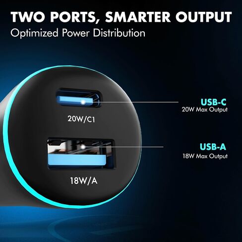PD 20W Wozoyo Car Charger with Type-C & USB A,Power Delivery, PPS & QC 3.0, Dual Port Fast Charging (20W + 18W), 12V–24V Compatible, Multi-Layer Protection, 2-Years Manufacturer Warranty in Kuwait