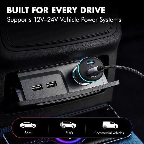 PD 20W Wozoyo Car Charger with Type-C & USB A,Power Delivery, PPS & QC 3.0, Dual Port Fast Charging (20W + 18W), 12V–24V Compatible, Multi-Layer Protection, 2-Years Manufacturer Warranty in Kuwait