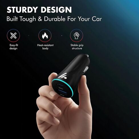 PD 20W Wozoyo Car Charger with Type-C & USB A,Power Delivery, PPS & QC 3.0, Dual Port Fast Charging (20W + 18W), 12V–24V Compatible, Multi-Layer Protection, 2-Years Manufacturer Warranty in Kuwait