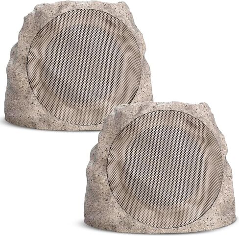 Solar Rock & Stone Speakers (2-Pack) Auto-TWS Stereo 40W, Bluetooth 5.4, USB-C & Solar Powered, IP44 Waterproof for Patio Garden Backyard Deck (Up to 38H LED Ambiance)(Sand) in Saudi Arabia