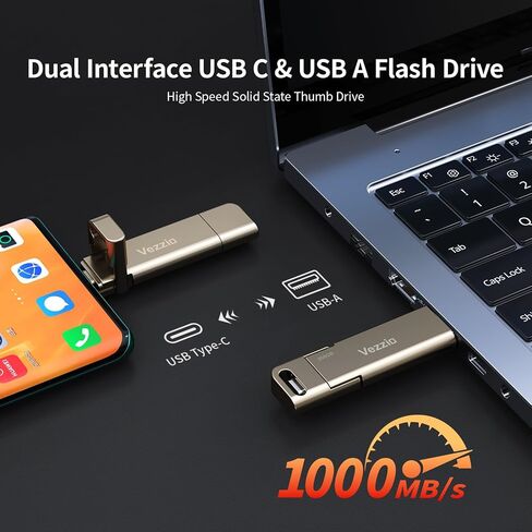 Vezzio 512GB USB C Flash Drive,Dual Port External SSD USB 3.2 Gen2 1000MB/s in Kuwait