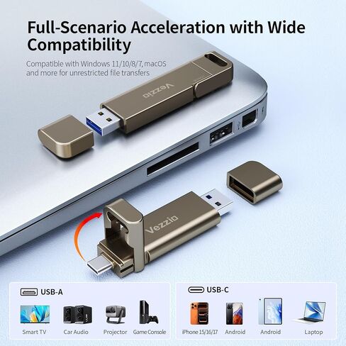 Vezzio 512GB USB C Flash Drive,Dual Port External SSD USB 3.2 Gen2 1000MB/s in Kuwait