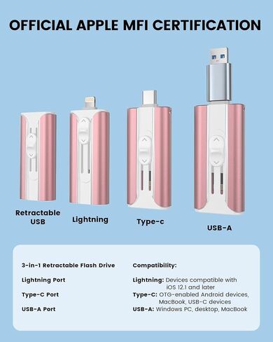 MFI Certified 512GB Flash Drive – Photo Stick and USB Stick Offers Photo/Video Storage, The External Storage is Compatible with iOS, Android, and Pc,1 Pack (Pink)(Available Space: ~484GB) in Saudi Arabia