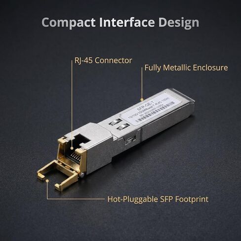 1.25G SFP to RJ45 Copper Transceiver Module, 10/100/1000BASE-T, Hot Pluggable, CAT5e UTP Cable, Up to 100m, Compatible with Cisco, TP-Link, D-Link and More in Kuwait