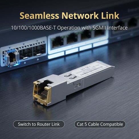 1.25G SFP to RJ45 Copper Transceiver Module, 10/100/1000BASE-T, Hot Pluggable, CAT5e UTP Cable, Up to 100m, Compatible with Cisco, TP-Link, D-Link and More in Kuwait