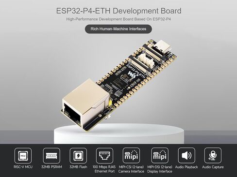 ESP32-P4-ETH Development Board Adopts ESP32-P4 Module, Onboard 32MB Nor Flash, with 100M RJ45 Ethernet Port, MIPI-CSI/DSI, USB 2.0 OTG, SDIO 3.0 TF Card Slot, Microphone, Speaker Header, etc. in Kuwait