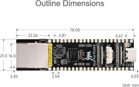 ESP32-P4-ETH Development Board Adopts ESP32-P4 Module, Onboard 32MB Nor Flash, with 100M RJ45 Ethernet Port, MIPI-CSI/DSI, USB 2.0 OTG, SDIO 3.0 TF Card Slot, Microphone, Speaker Header, etc. in Kuwait