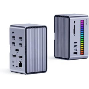 Hagibis Dual USB C Docking Station Triple Monitor, LED Strip Light USB-C Hub Type-C Adapter with 8K DP&HDMI, M.2 SSD Enclosure, 100W PD, USB 3.1, 1000Mbps RJ45 for MacBook Air Pro, Laptop (U100 Ultra) in Saudi Arabia