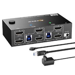 HDMI KVM Switch 2 Computers 2 Monitor 8K@60Hz, USB3.0 KVM Switches for 2 PC Share 2 Monitor and USB3.0 Devices, with USB Cables,Controller and Power Adapter in Kuwait