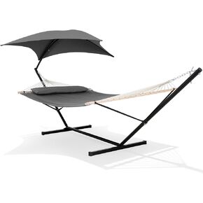 SUNCREAT Portable Outdoor Hammock with Stand, Canopy, Brown in Saudi Arabia
