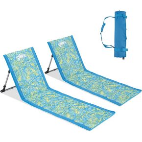 Old Bahama Bay Beach Lounge Chair for Adults, 2 Pack Folding Beach Mat Chair with Backrest Portable Aluminum Sun Lounge Chair for Beach, Camping, Picnic, Palm Print in Saudi Arabia