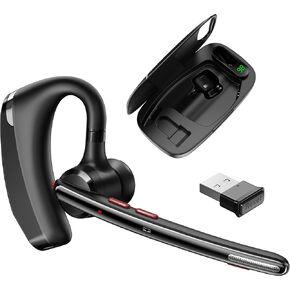 Bluetooth Headset V5.3, Wireless Headset with Dual Noise-Canceling Mics, Portable Charging Case, 300H Standby Time, Hands Free Headphones for PC/Cell Phones, Trucker/Office/Work (Silver) in Saudi Arabia