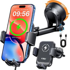 YRU 【Auto-Clamping & 90+LBS Strong Suction 15W Wireless Car Charger Mount in Saudi Arabia