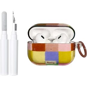 inewateri Compatible for AirPods Pro 3 Case with Cleaner Kit Aesthetics Colorful Grid Cute Design Shockproof Keychain Cover for Girls Woman for Airpods Pro 3-Colorful in Saudi Arabia