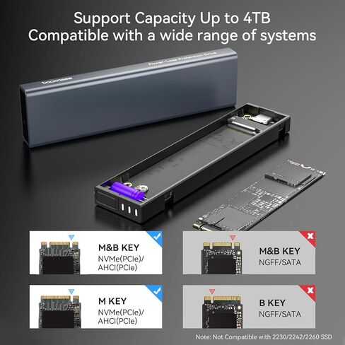 M.2 NVMe SSD Enclosure,3s PLP Prevents Write Data Loss, 10Gbps USB-C SSD Enclosure, RTL9210, for 2280 NVMe (M & B+M Key) up to 4TB, Aluminum M.2 Enclosure for PC, Mac, Laptop in Kuwait