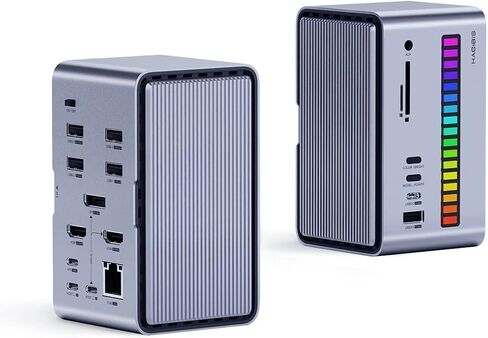 Hagibis Dual USB C Docking Station Triple Monitor, LED Strip Light USB-C Hub Type-C Adapter with 8K DP&HDMI, M.2 SSD Enclosure, 100W PD, USB 3.1, 1000Mbps RJ45 for MacBook Air Pro, Laptop (U100 Ultra) in Saudi Arabia