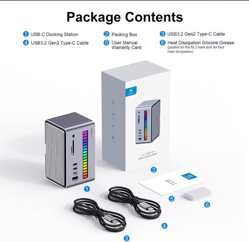 Hagibis Dual USB C Docking Station Triple Monitor, LED Strip Light USB-C Hub Type-C Adapter with 8K DP&HDMI, M.2 SSD Enclosure, 100W PD, USB 3.1, 1000Mbps RJ45 for MacBook Air Pro, Laptop (U100 Ultra) in Saudi Arabia