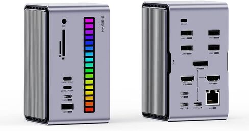 Hagibis Dual USB C Docking Station Triple Monitor, LED Strip Light USB-C Hub Type-C Adapter with 8K DP&HDMI, M.2 SSD Enclosure, 100W PD, USB 3.1, 1000Mbps RJ45 for MacBook Air Pro, Laptop (U100 Ultra) in Saudi Arabia