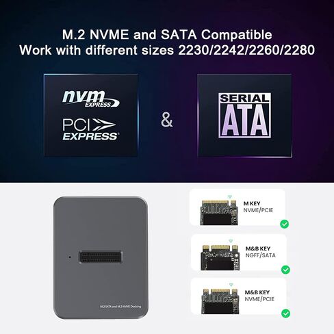 M.2 NVME SATA SSD Enclosure Adapter, USB 3.1 Gen 2 10Gbps, Aluminum External Hard Drive Adapters and Reader for 2230 2242 2260 2280 for Win/OSX/Linux System, Capacity 2TB in Saudi Arabia