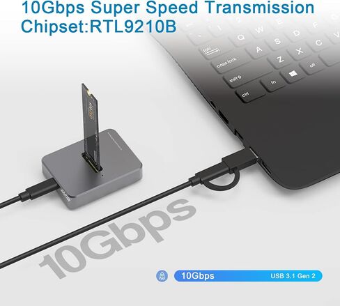 M.2 NVME SATA SSD Enclosure Adapter, USB 3.1 Gen 2 10Gbps, Aluminum External Hard Drive Adapters and Reader for 2230 2242 2260 2280 for Win/OSX/Linux System, Capacity 2TB in Saudi Arabia
