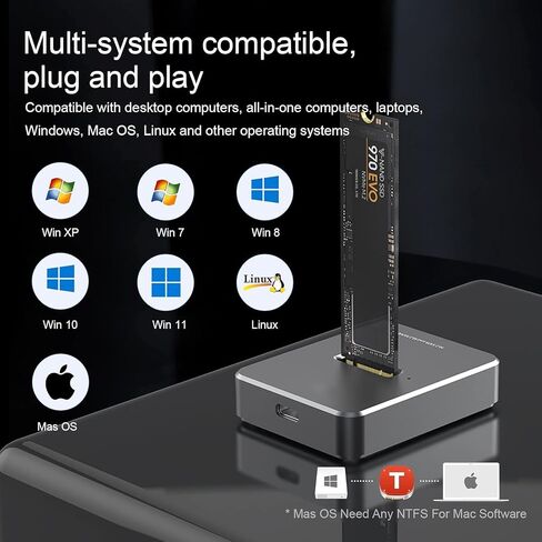 M.2 NVME SATA SSD Enclosure Adapter, USB 3.1 Gen 2 10Gbps, Aluminum External Hard Drive Adapters and Reader for 2230 2242 2260 2280 for Win/OSX/Linux System, Capacity 2TB in Saudi Arabia
