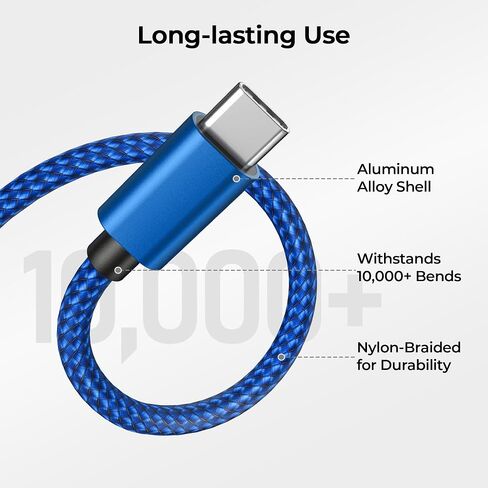 Basesailor for iPhone 17 16 Pro Max Charger Cord,USB to USB C Cable,Type C Charging Power Cord for Apple 17e 15 iPad 10 Air 4 5,Samsung Galaxy S26 S25 S24 S23,Blue,2Pack 6.6FT(2M) in Kuwait