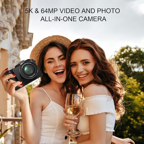 Yatao Digital Camera with WiFi, 4K 5K 64MP Photography Camera Kit for YouTube, Front and Rear Dual Camera for Convenient Selfie, Equipped with 64GB Micro Card, Wide & Macro Lens, Card Reader in Kuwait