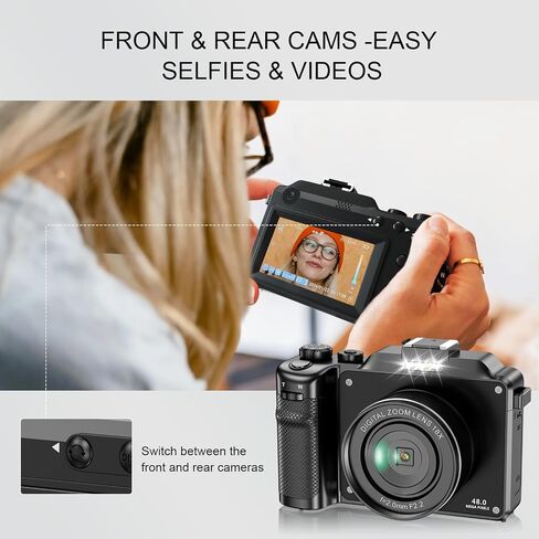 Yatao Digital Camera with WiFi, 4K 5K 64MP Photography Camera Kit for YouTube, Front and Rear Dual Camera for Convenient Selfie, Equipped with 64GB Micro Card, Wide & Macro Lens, Card Reader in Kuwait